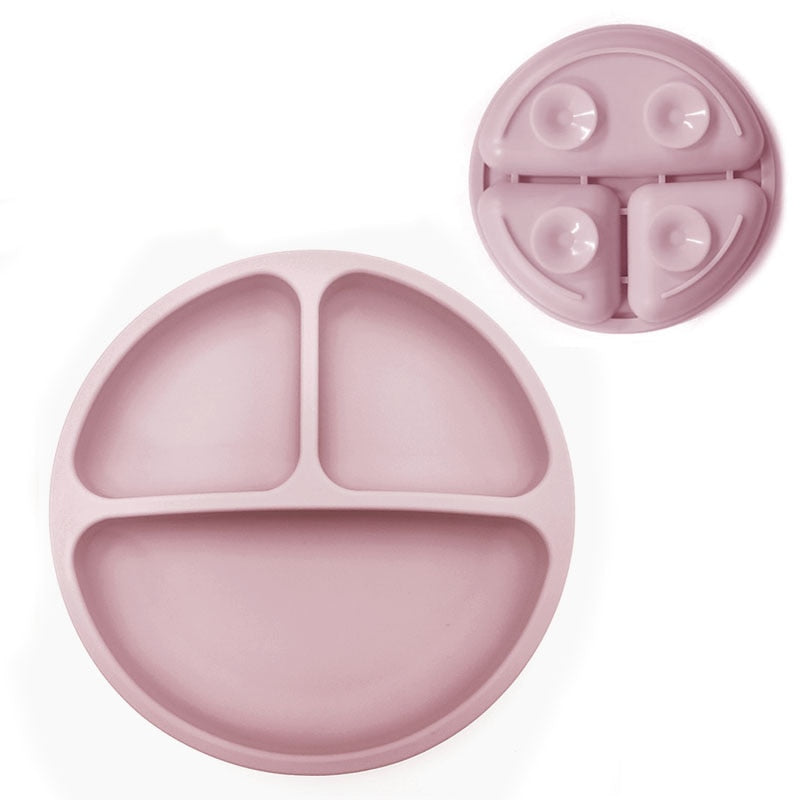 Assiette rose en silicone pour bébé 